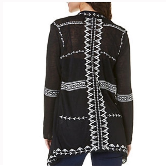 32. Haute Project Black Embroidered Open Cardigan M  Boho - Picture 1 of 9